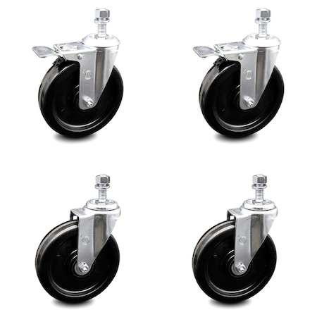 Service Caster 6 Inch Phenolic Wheel Swivel 1/2 Inch Threaded Stem Caster Total Lock Brake, 2PK SCC-TSTTL20S615-PHR-121315-2-S-2